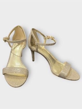 Michael Kors Gold Glitter Sandal Mid Heels Simone Ankle Strap | 6.5 Worn Once